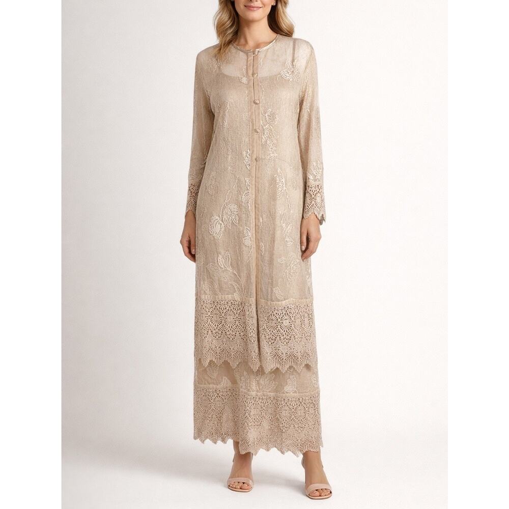 Cache Vintage Nocturn Embroidered Lace Sleeveless Dress Cover-Up Sz Petite Small